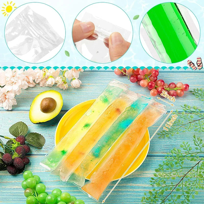 100/1Pcs Disposable Ice Pop Mold Bag Large Freeze Popsicle Sealed Bags DIY Juice Yogurt Smoothie Bag With Funnel Ice Cream Tool