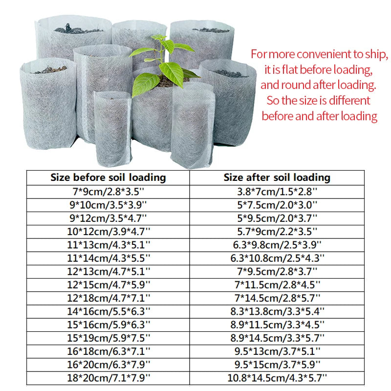 100pcs Biodegradable Nursery Bag Non-woven Fabric Plant Seeding Grow Bags Garden Seedling Growing Planter Sow Flower Pots